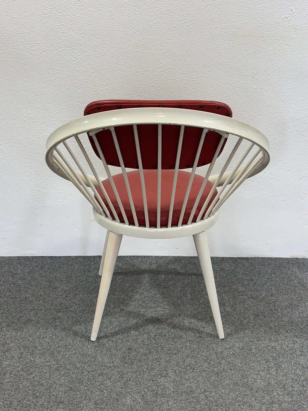 White wood and red leather armchair by Yngve Ekström, 1960s 6