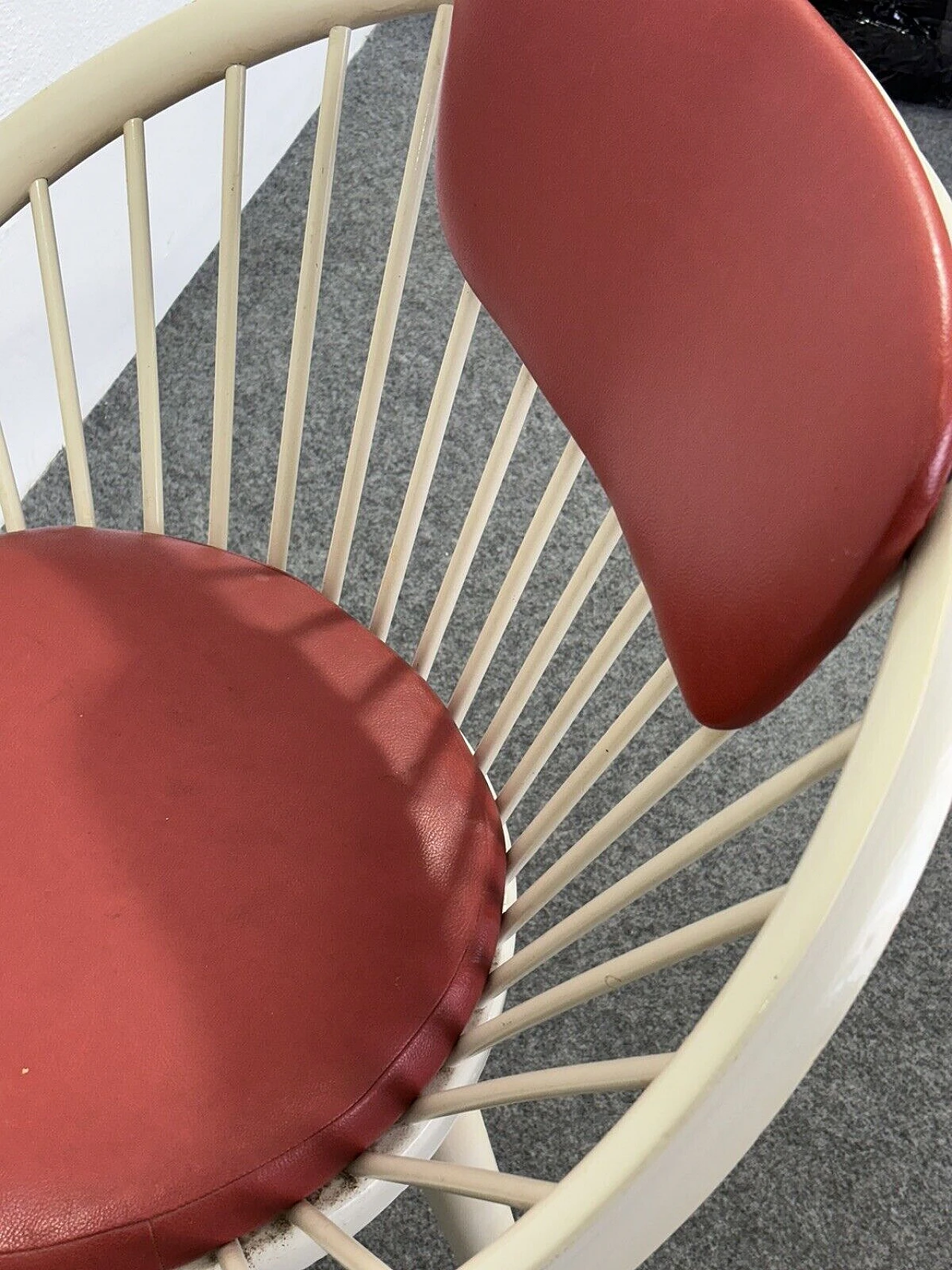 White wood and red leather armchair by Yngve Ekström, 1960s 9