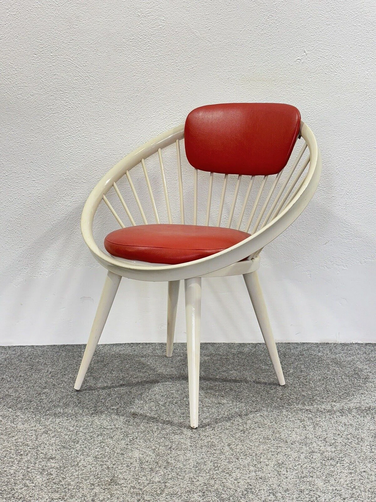 White wood and red leather armchair by Yngve Ekström, 1960s 11