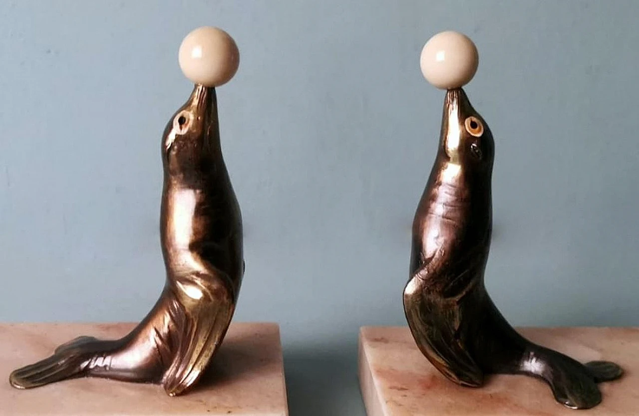 Pair of French Art Deco zinc and marble bookends, 1930s 4