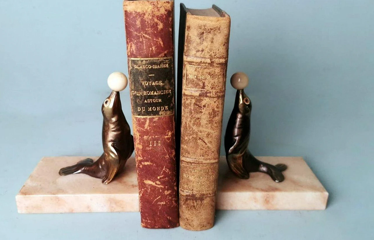 Pair of French Art Deco zinc and marble bookends, 1930s 13