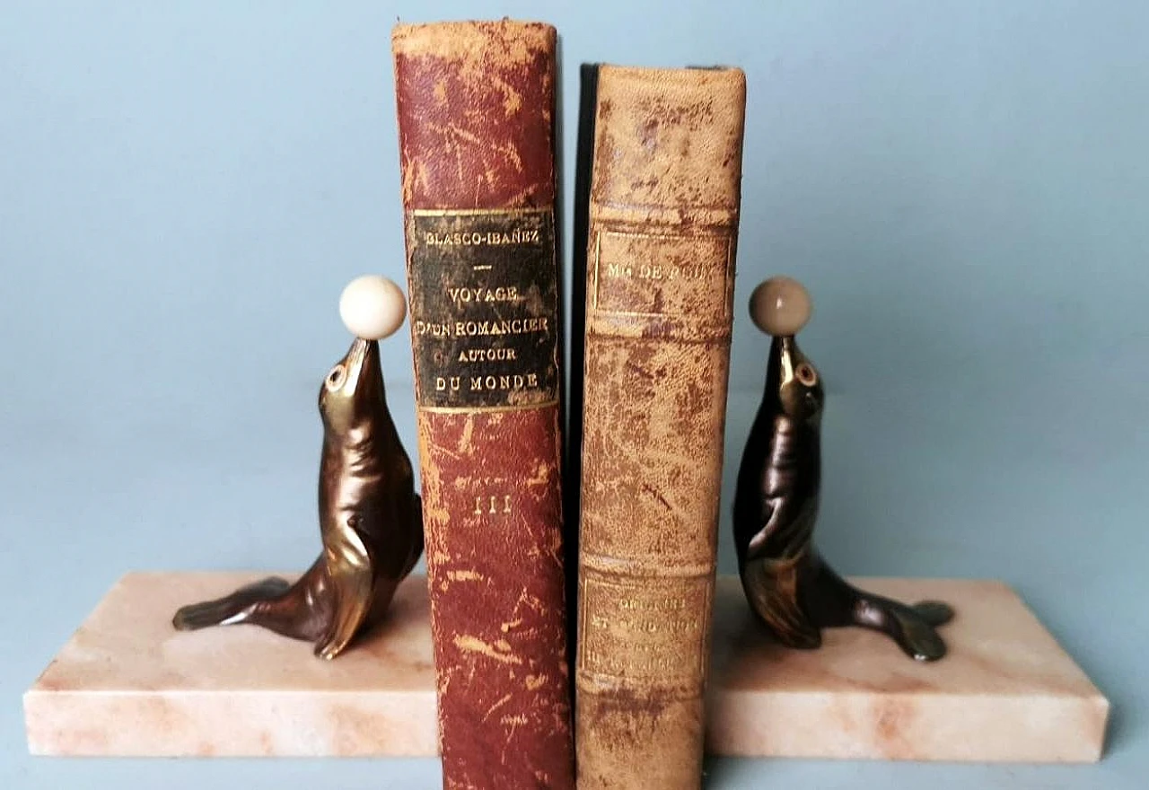 Pair of French Art Deco zinc and marble bookends, 1930s 14