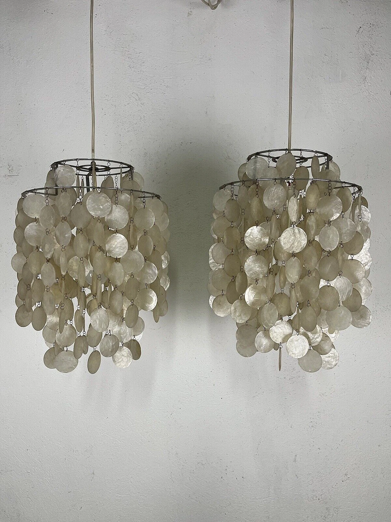 Pair of mother-of-pearl chandeliers by Verner Panton, 1960s 1