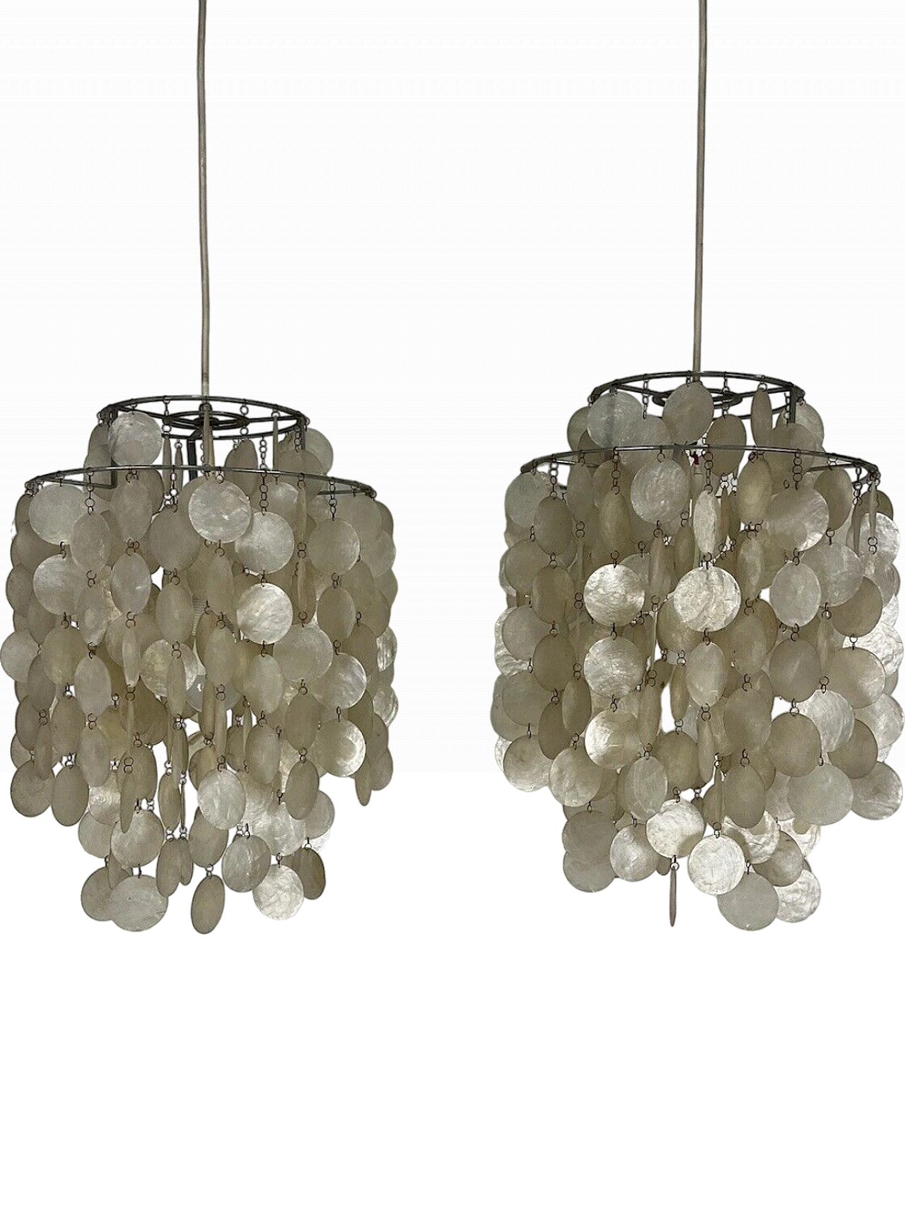 Pair of mother-of-pearl chandeliers by Verner Panton, 1960s 2