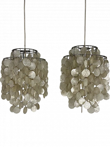 Pair of mother-of-pearl chandeliers by Verner Panton, 1960s
