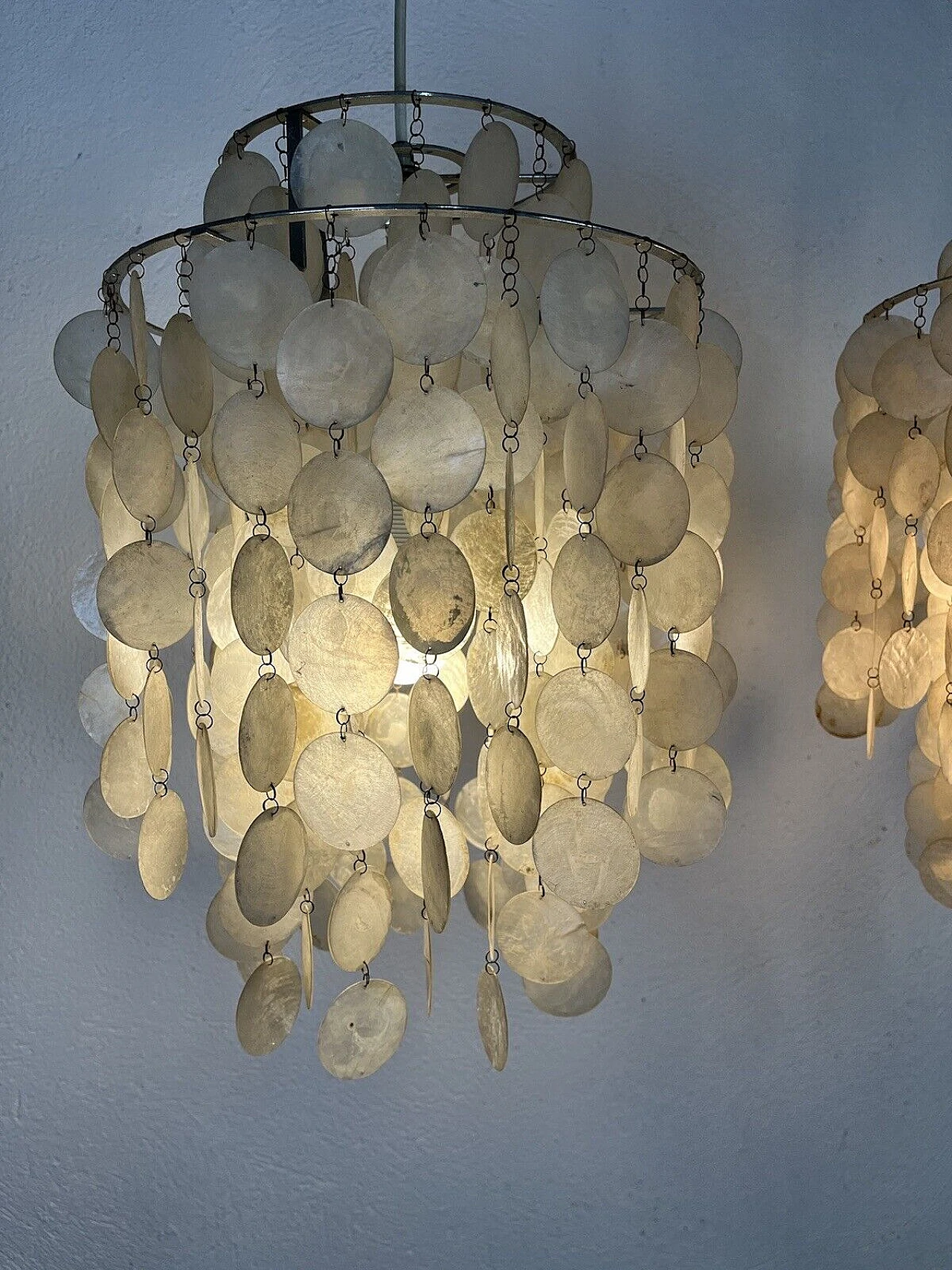 Pair of mother-of-pearl chandeliers by Verner Panton, 1960s 6