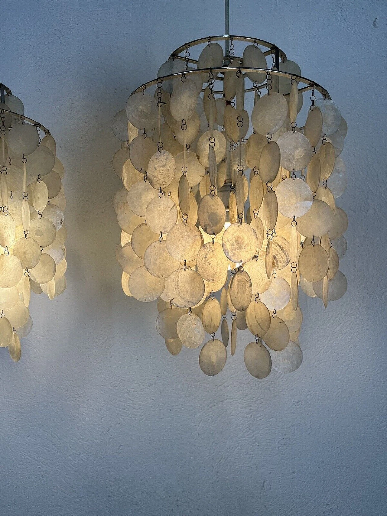 Pair of mother-of-pearl chandeliers by Verner Panton, 1960s 7