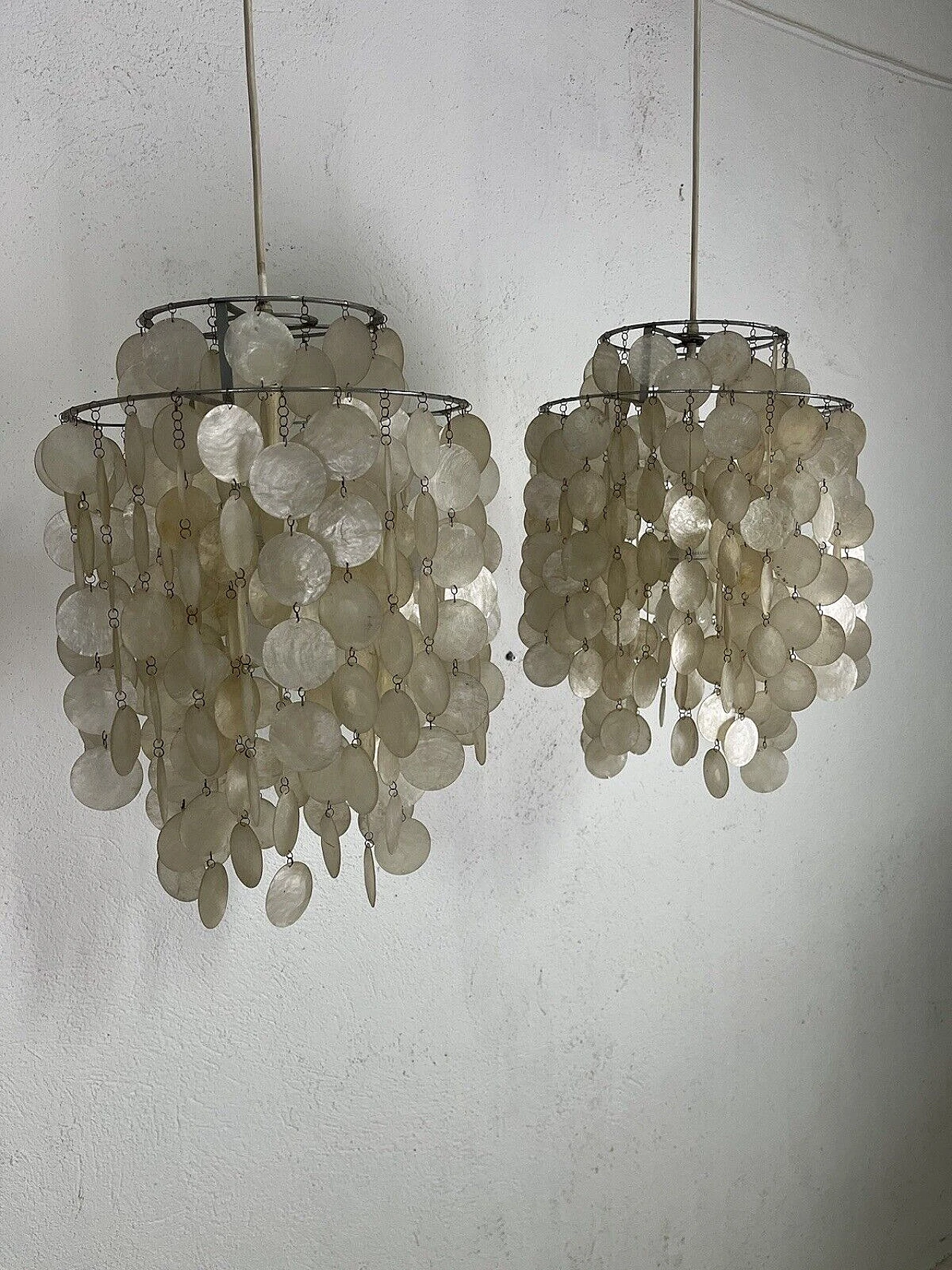 Pair of mother-of-pearl chandeliers by Verner Panton, 1960s 15