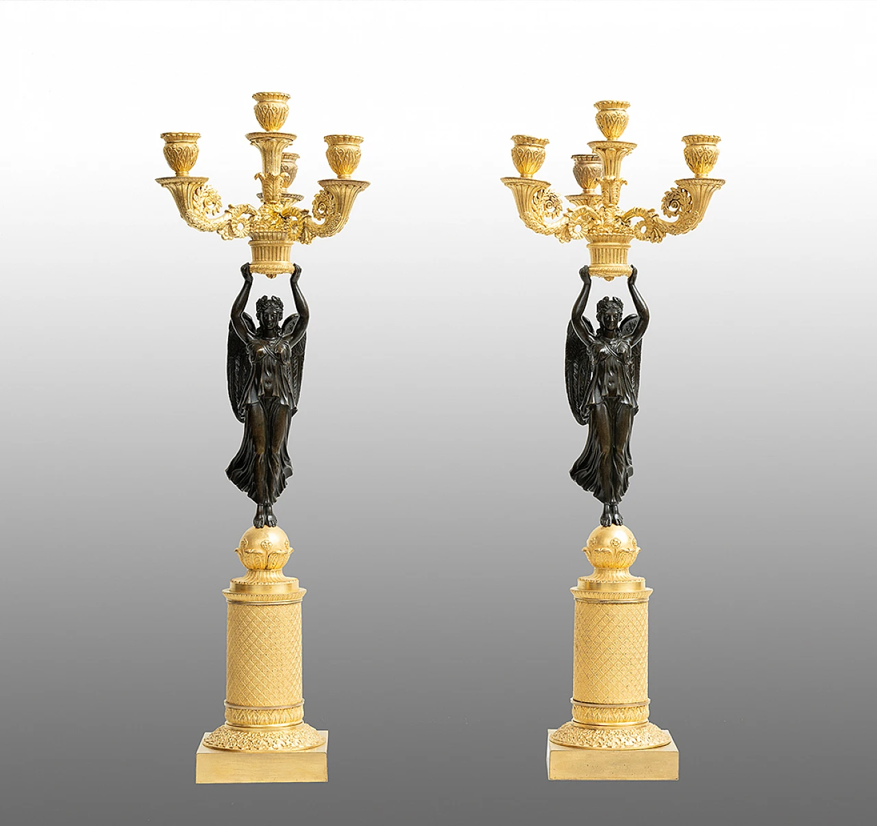 Pair of Empire gilt and burnished bronze candelabra, 19th century 1