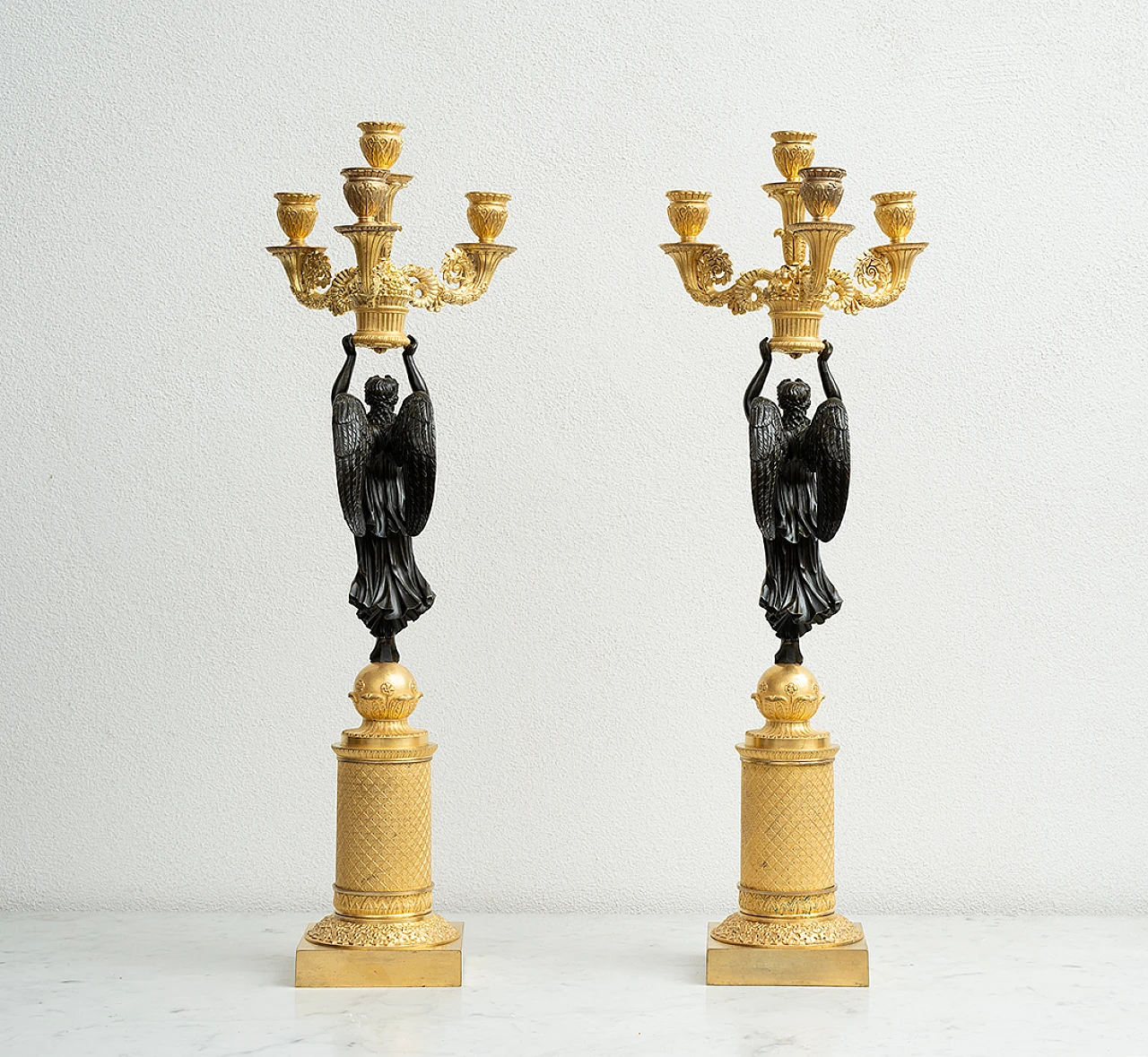 Pair of Empire gilt and burnished bronze candelabra, 19th century 2