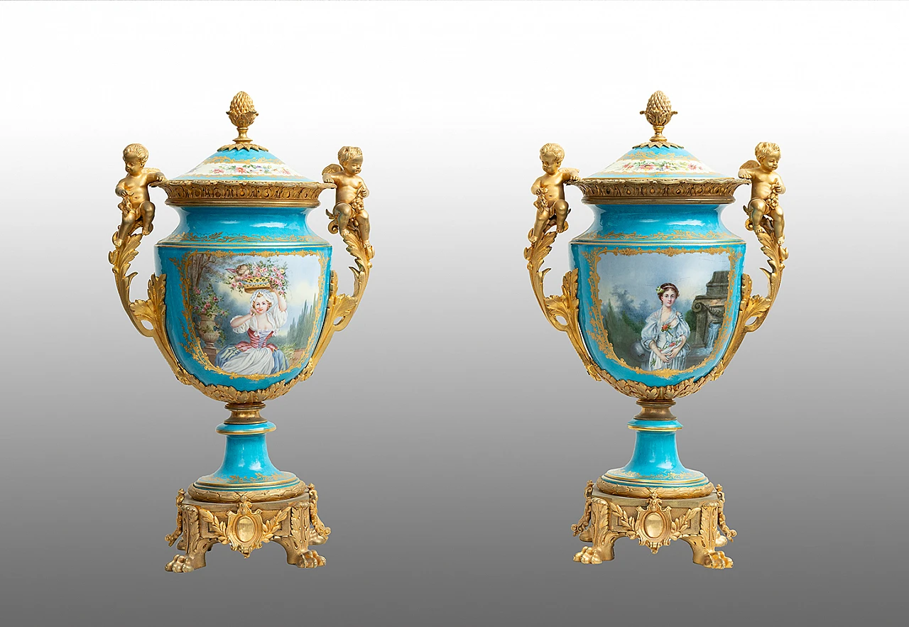 Pair of Napoleon III Sèvres porcelain and bronze vases, 19th century 1