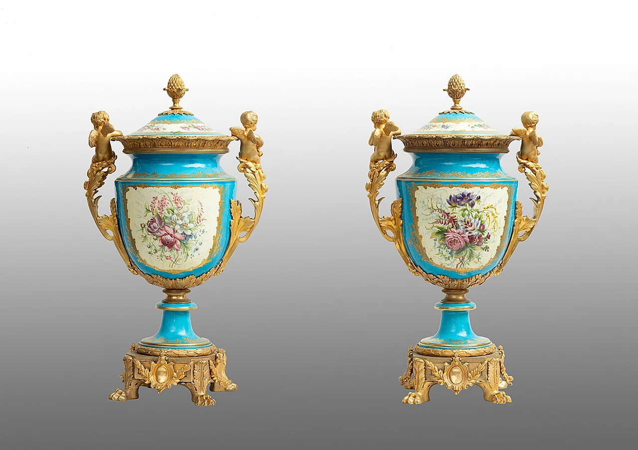 Pair of Napoleon III Sèvres porcelain and bronze vases, 19th century 2