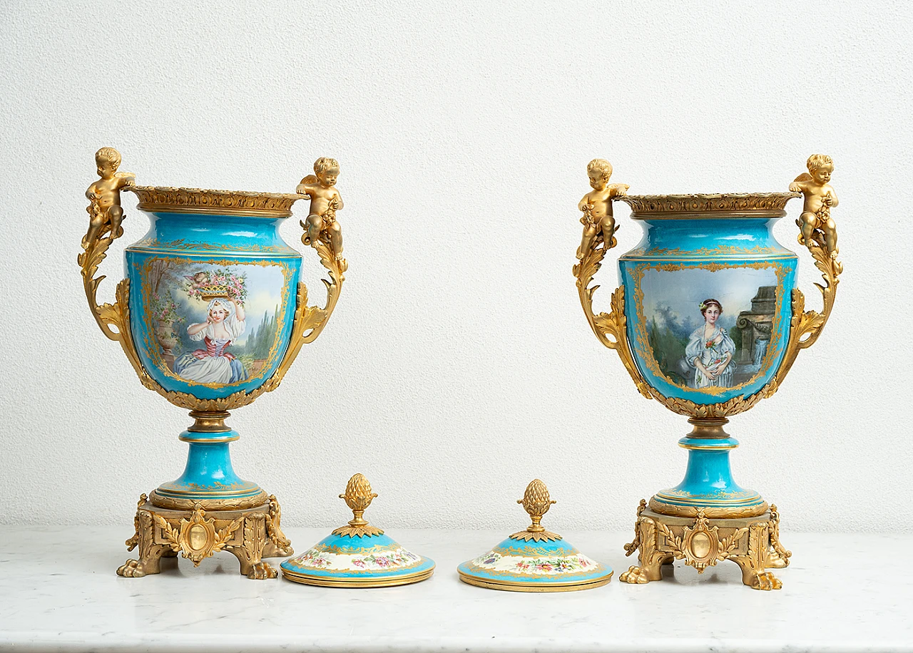 Pair of Napoleon III Sèvres porcelain and bronze vases, 19th century 3