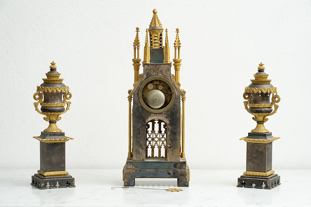 Charles X gilt and patinated bronze clock triptych, early 19th century 2