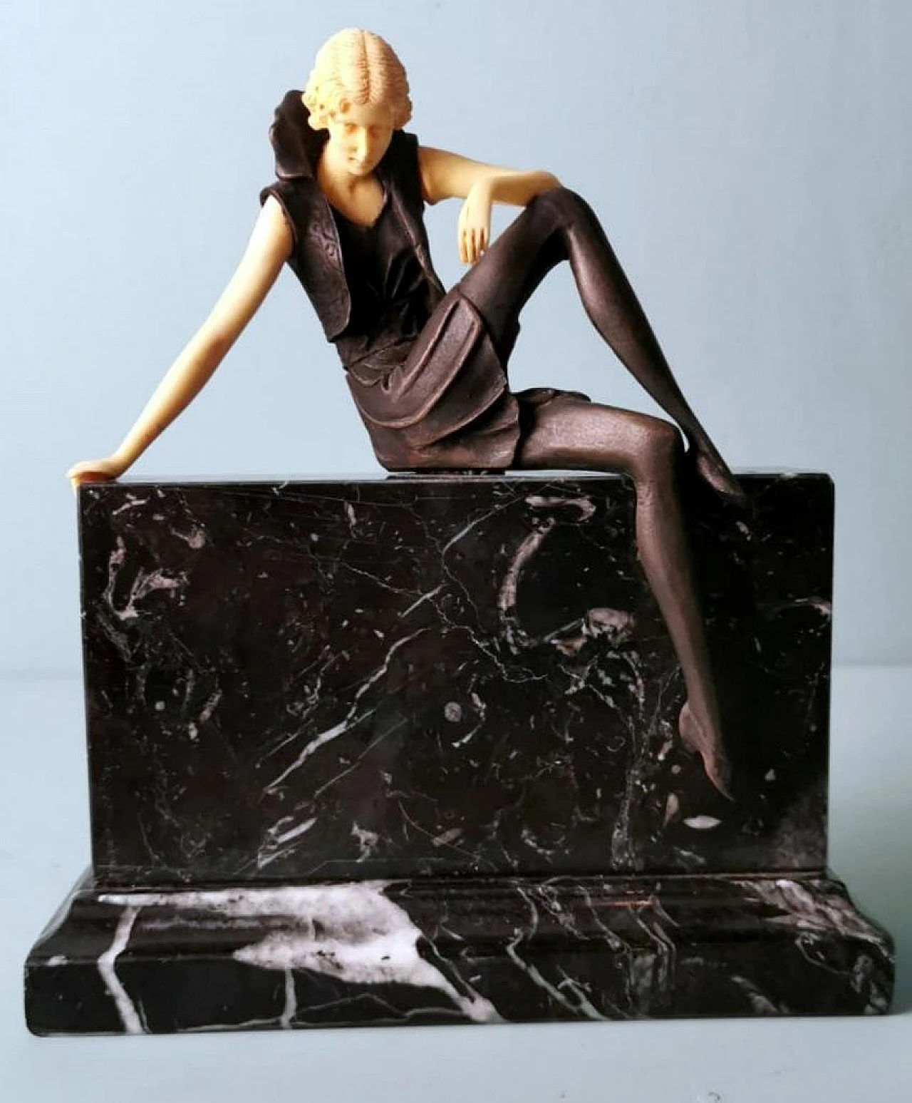 Flapper, bronze, galalith and Marquinia marble sculpture, 1930s 2