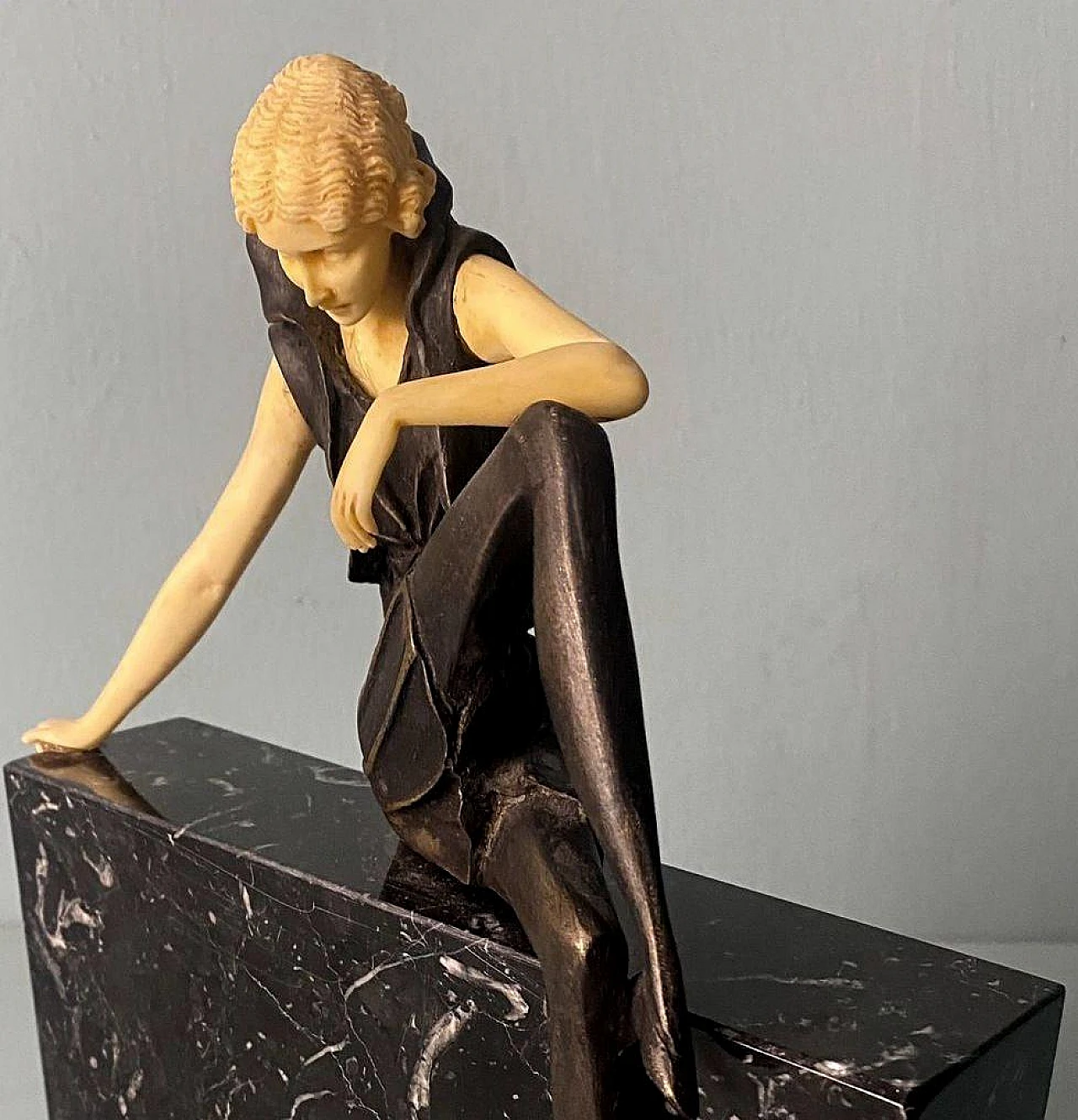 Flapper, bronze, galalith and Marquinia marble sculpture, 1930s 14