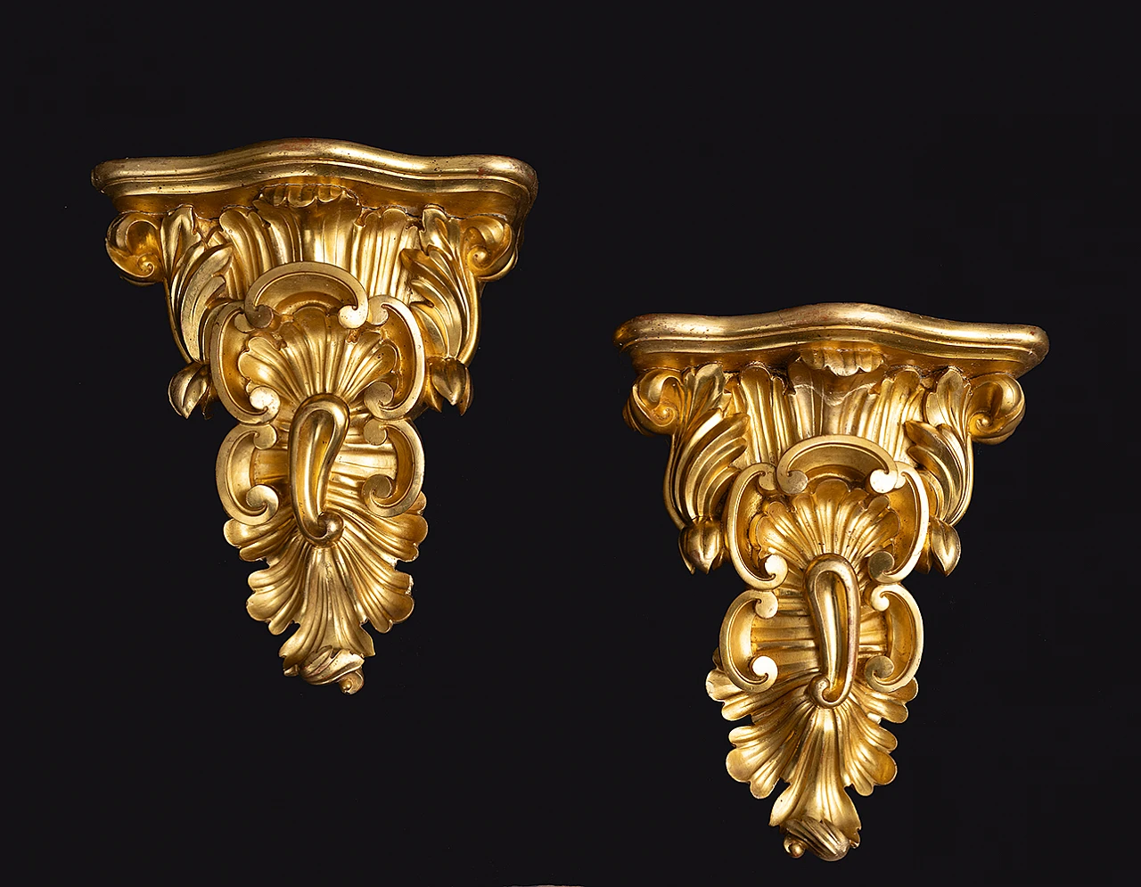 Pair of Louis Philippe gilded wood shelves, 19th century 1