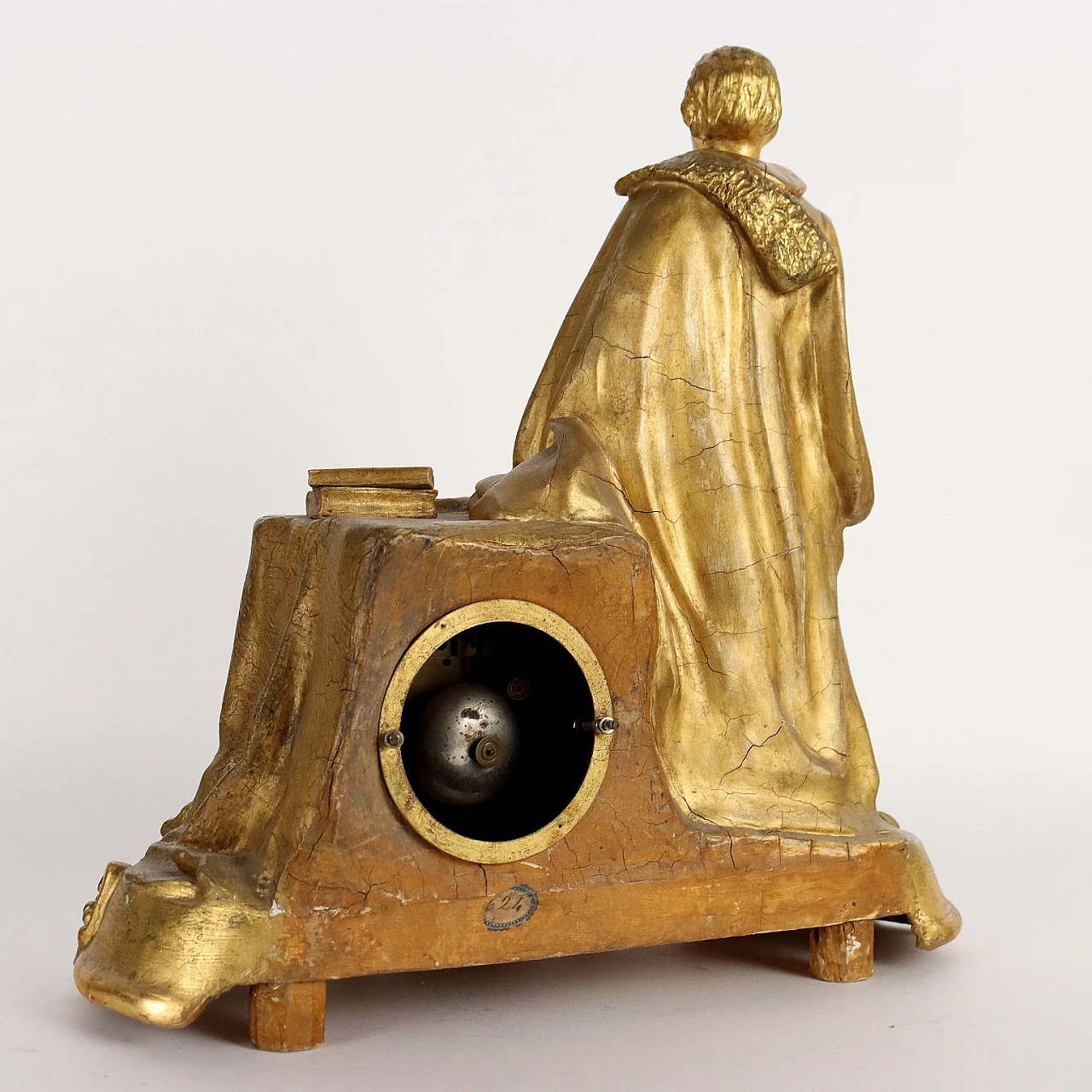 Gilded wooden countertop clock with statue of a scholar, 19th century 9