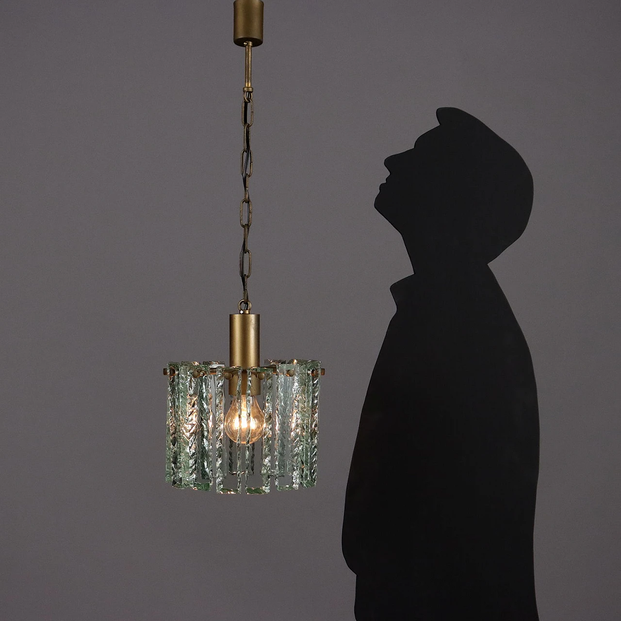 Lampada da soffitto in ottone con pendenti in vetro, anni '60 2