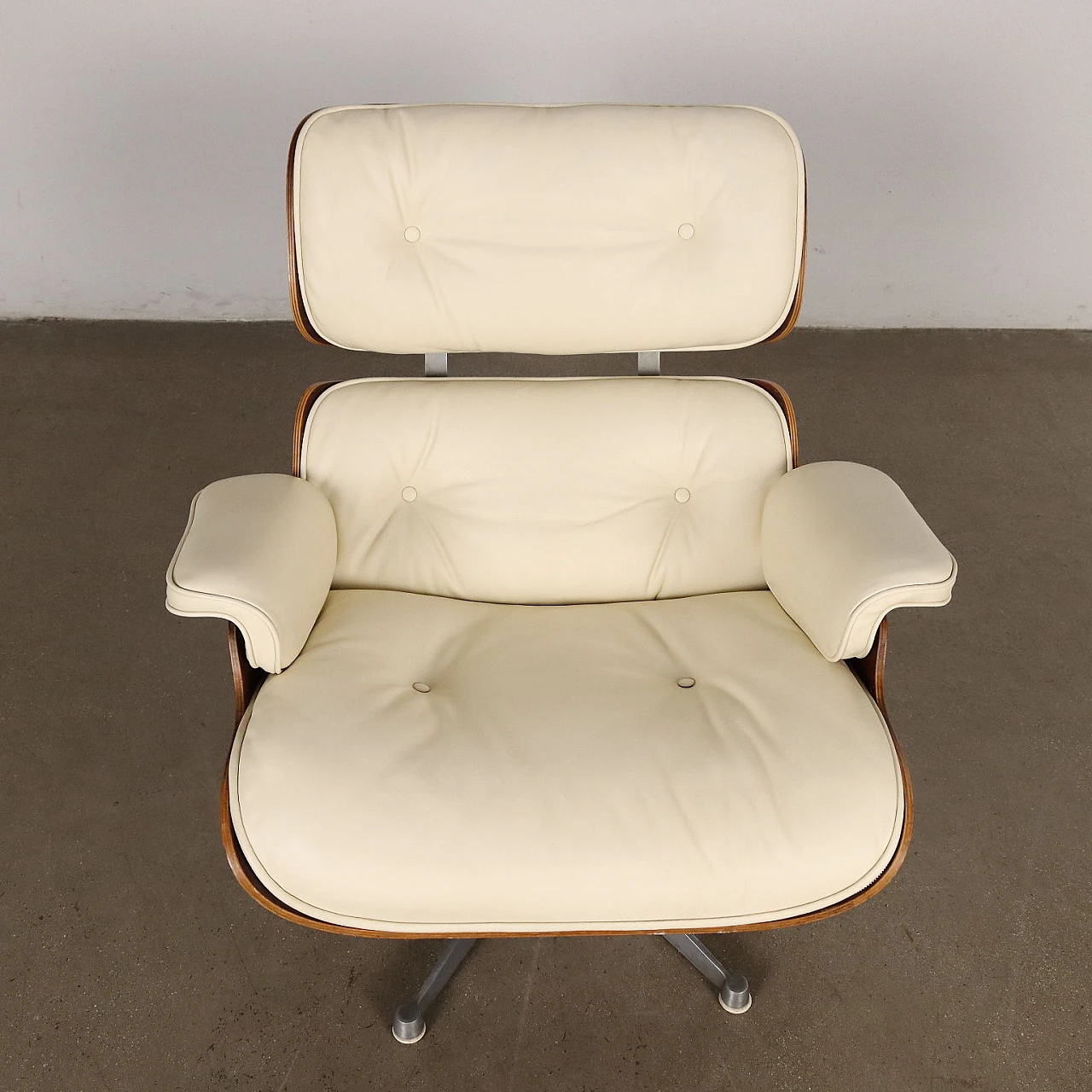 Armchair & pouf in white leather by C. O. Eames for H. Miller, 1970s 3