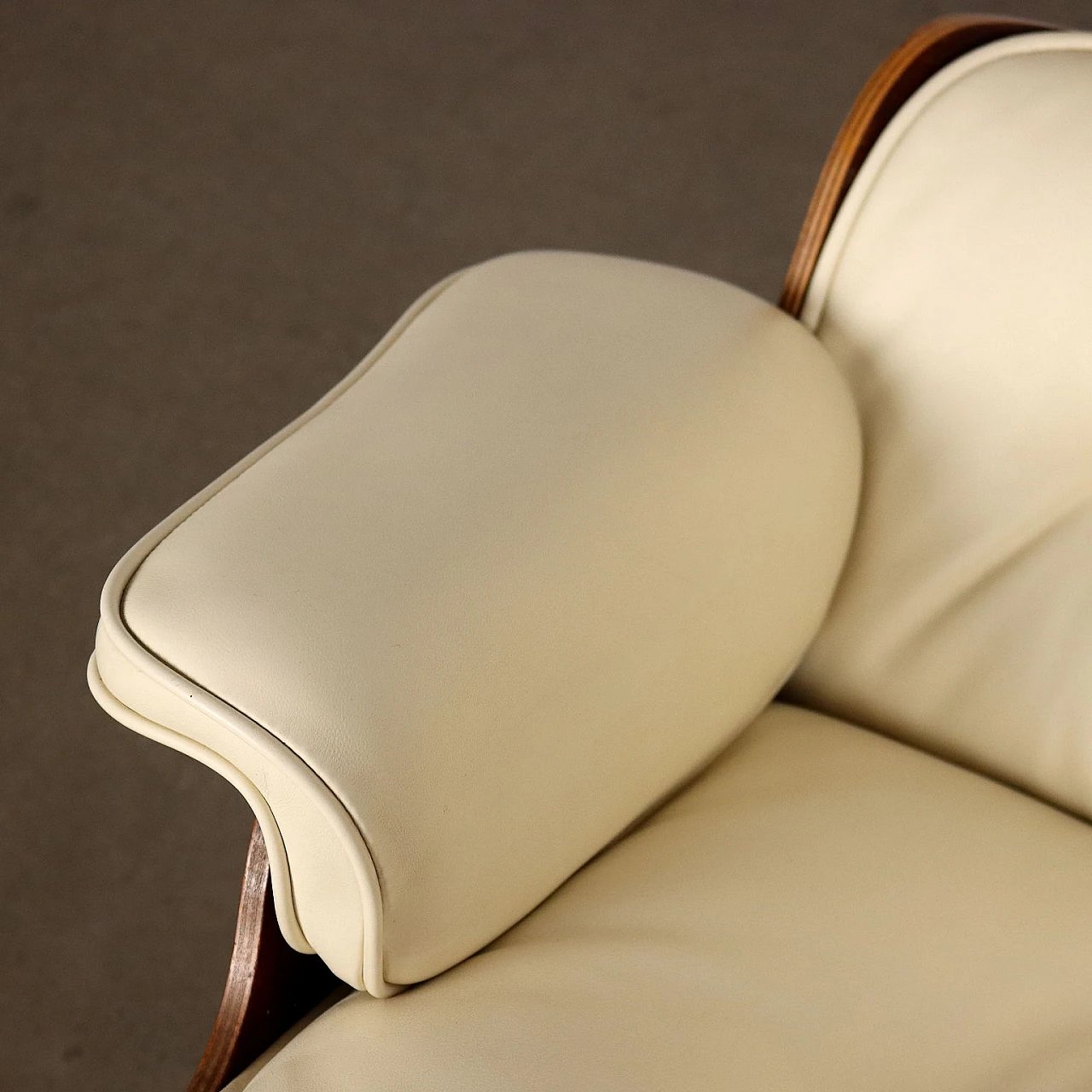 Armchair & pouf in white leather by C. O. Eames for H. Miller, 1970s 5