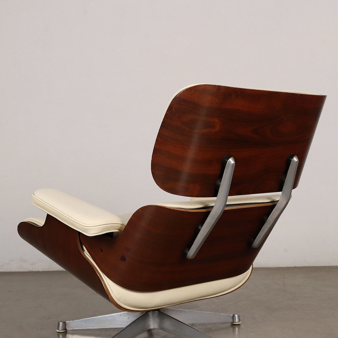 Armchair & pouf in white leather by C. O. Eames for H. Miller, 1970s 7