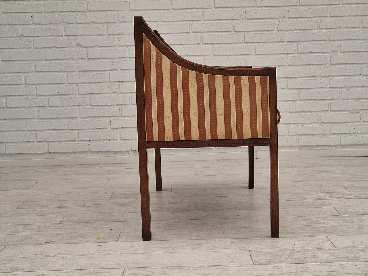 Danish mahogany and fabric bench with drawer, 1950s 4