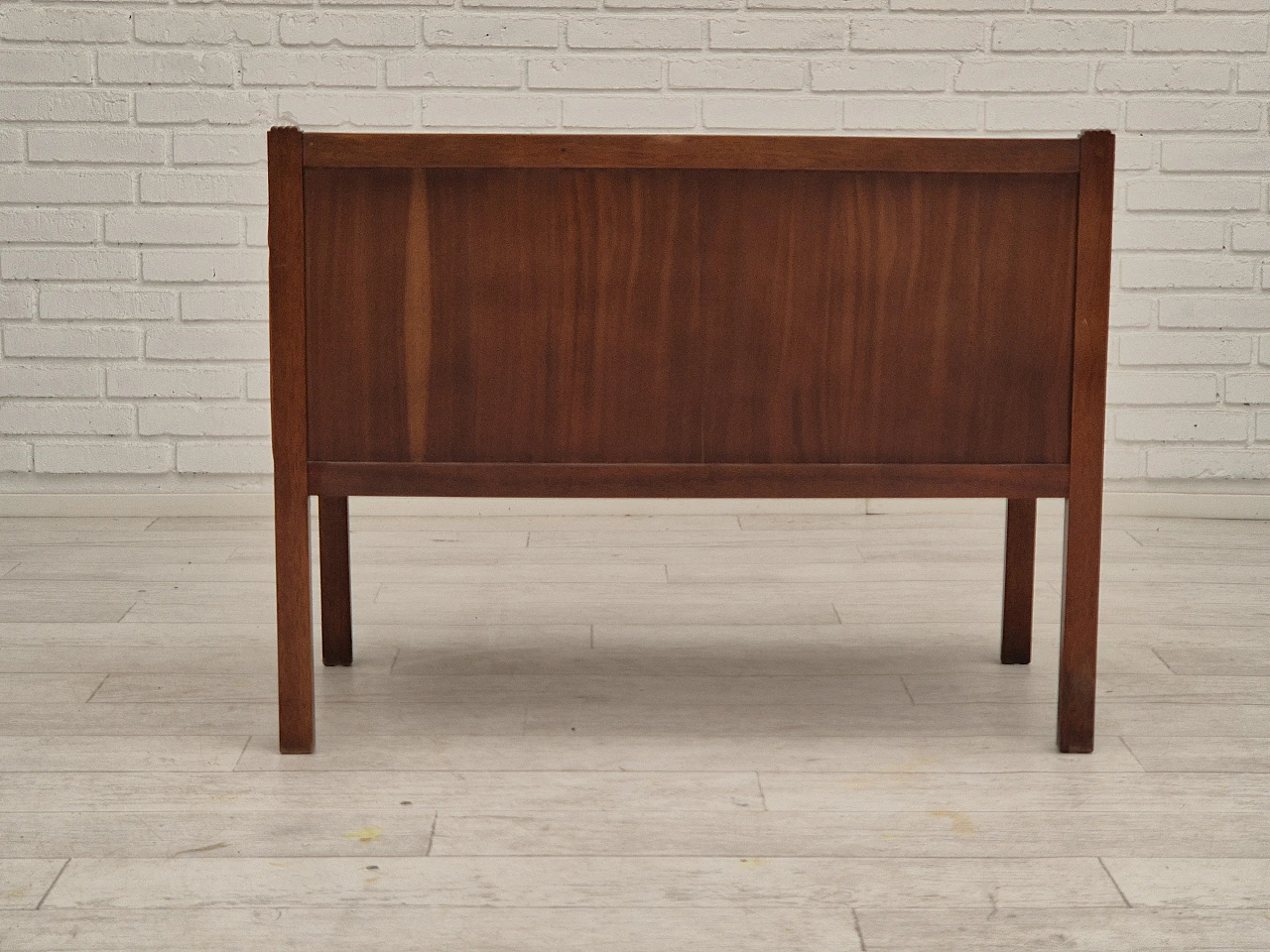 Danish mahogany and fabric bench with drawer, 1950s 6