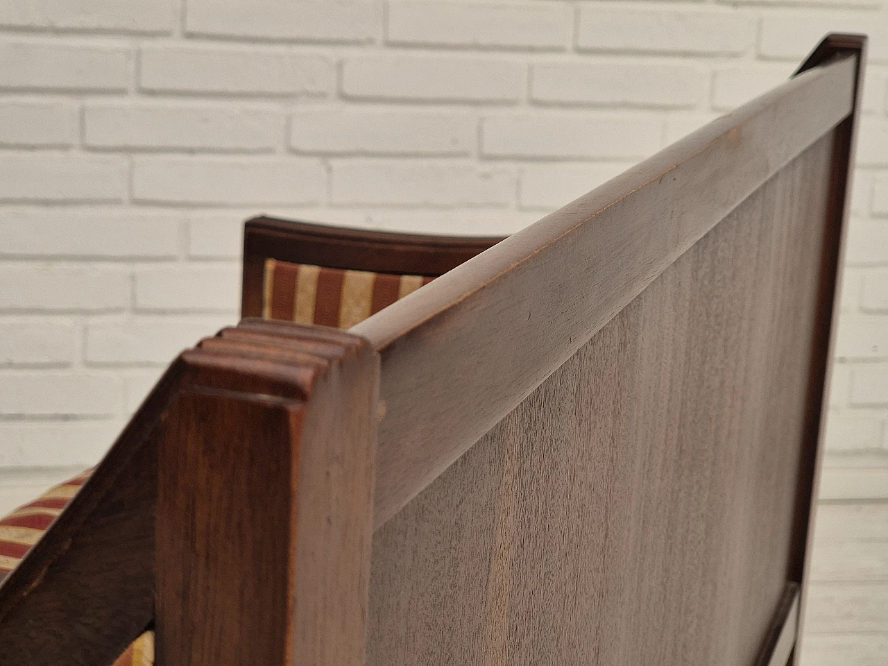 Danish mahogany and fabric bench with drawer, 1950s 8