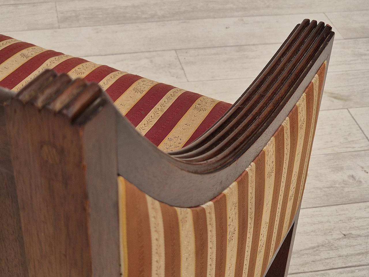 Danish mahogany and fabric bench with drawer, 1950s 17