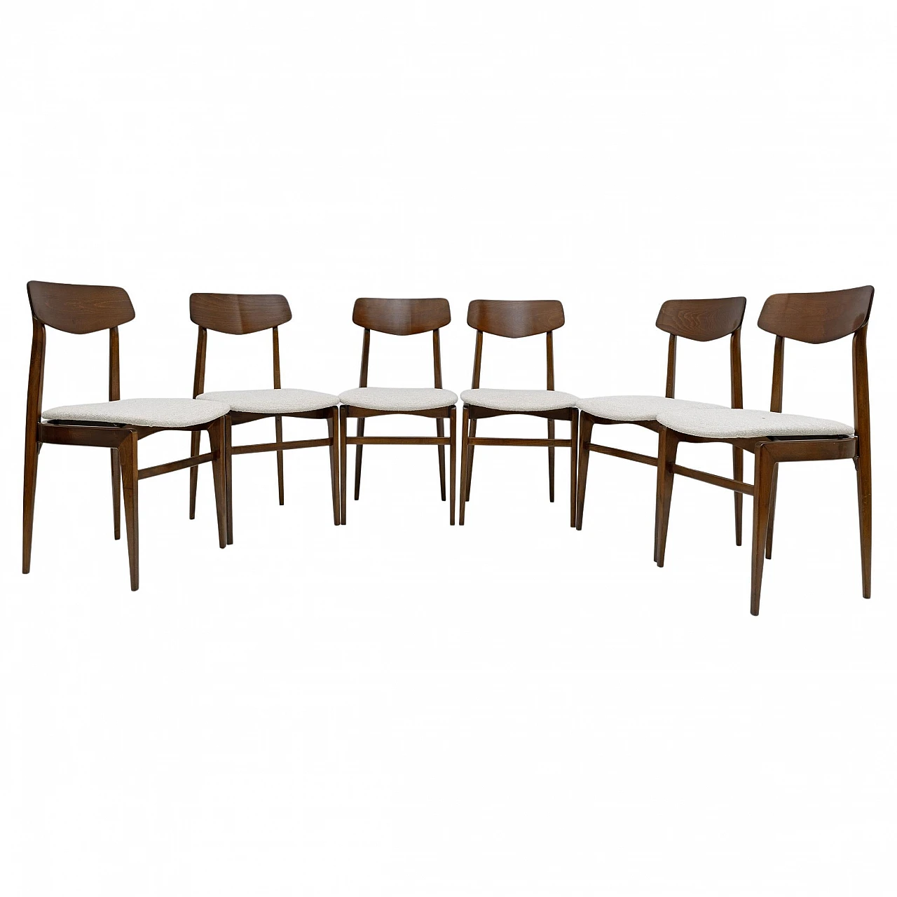 6 Danish chairs in walnut-stained beech and fabric, 1960s 1