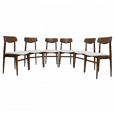 6 Danish chairs in walnut-stained beech and fabric, 1960s