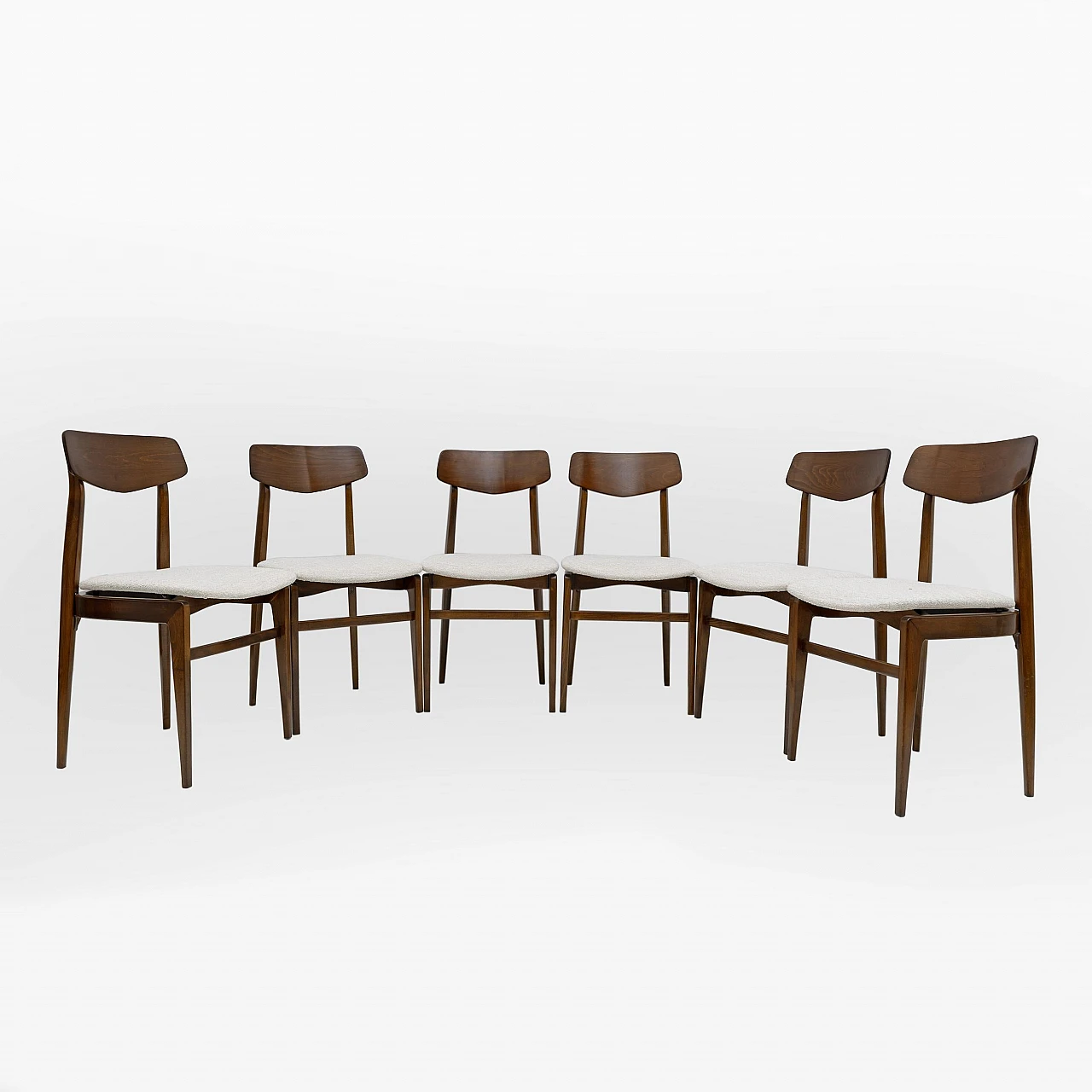 6 Danish chairs in walnut-stained beech and fabric, 1960s 2