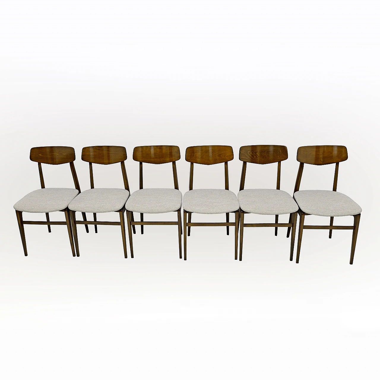 6 Danish chairs in walnut-stained beech and fabric, 1960s 3