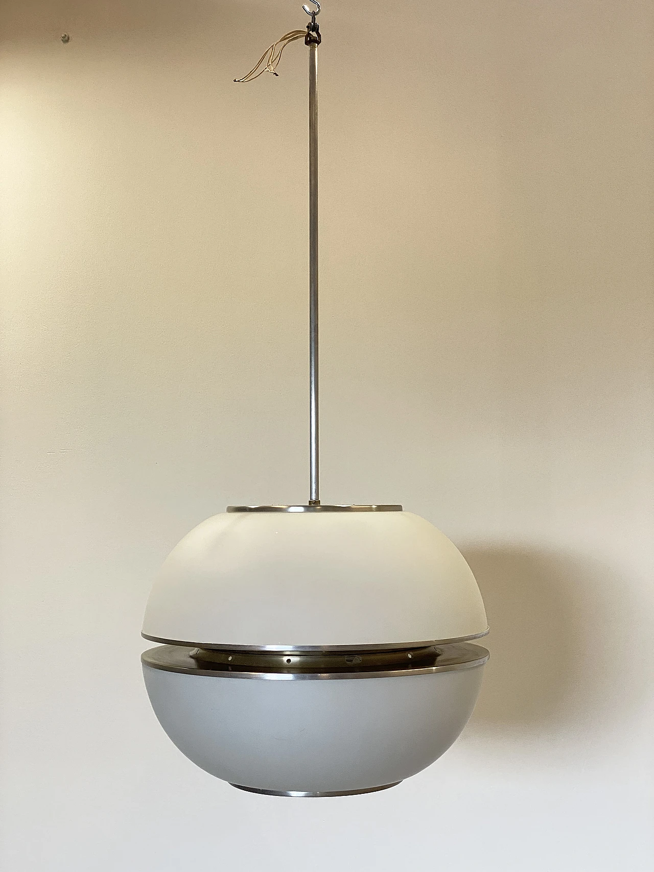 Space Age opaline glass and steel hanging lamp, 1970s 4