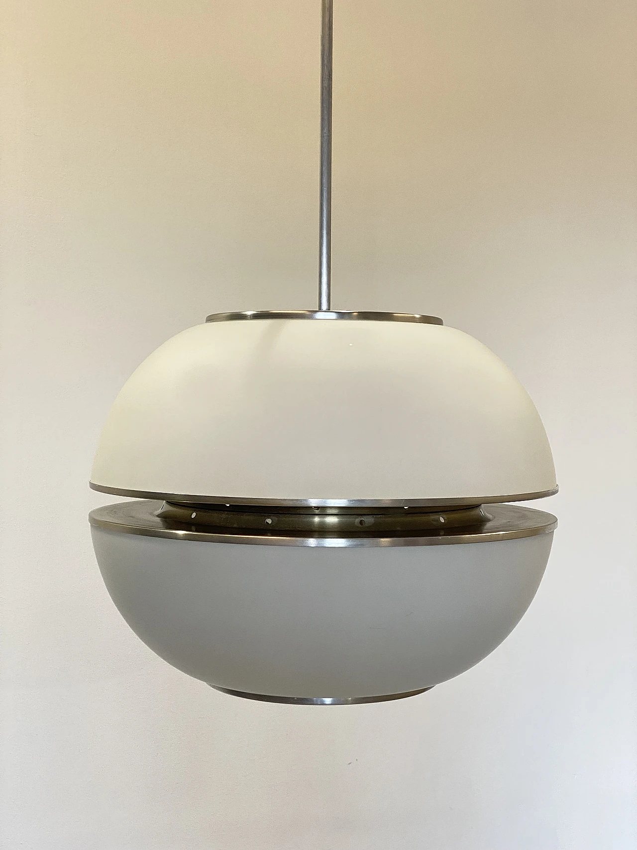 Space Age opaline glass and steel hanging lamp, 1970s 6