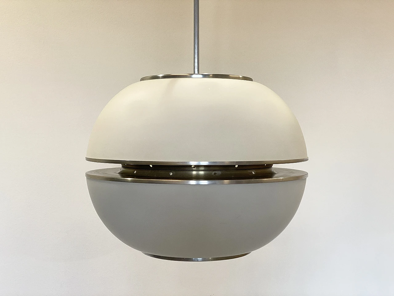 Space Age opaline glass and steel hanging lamp, 1970s 9