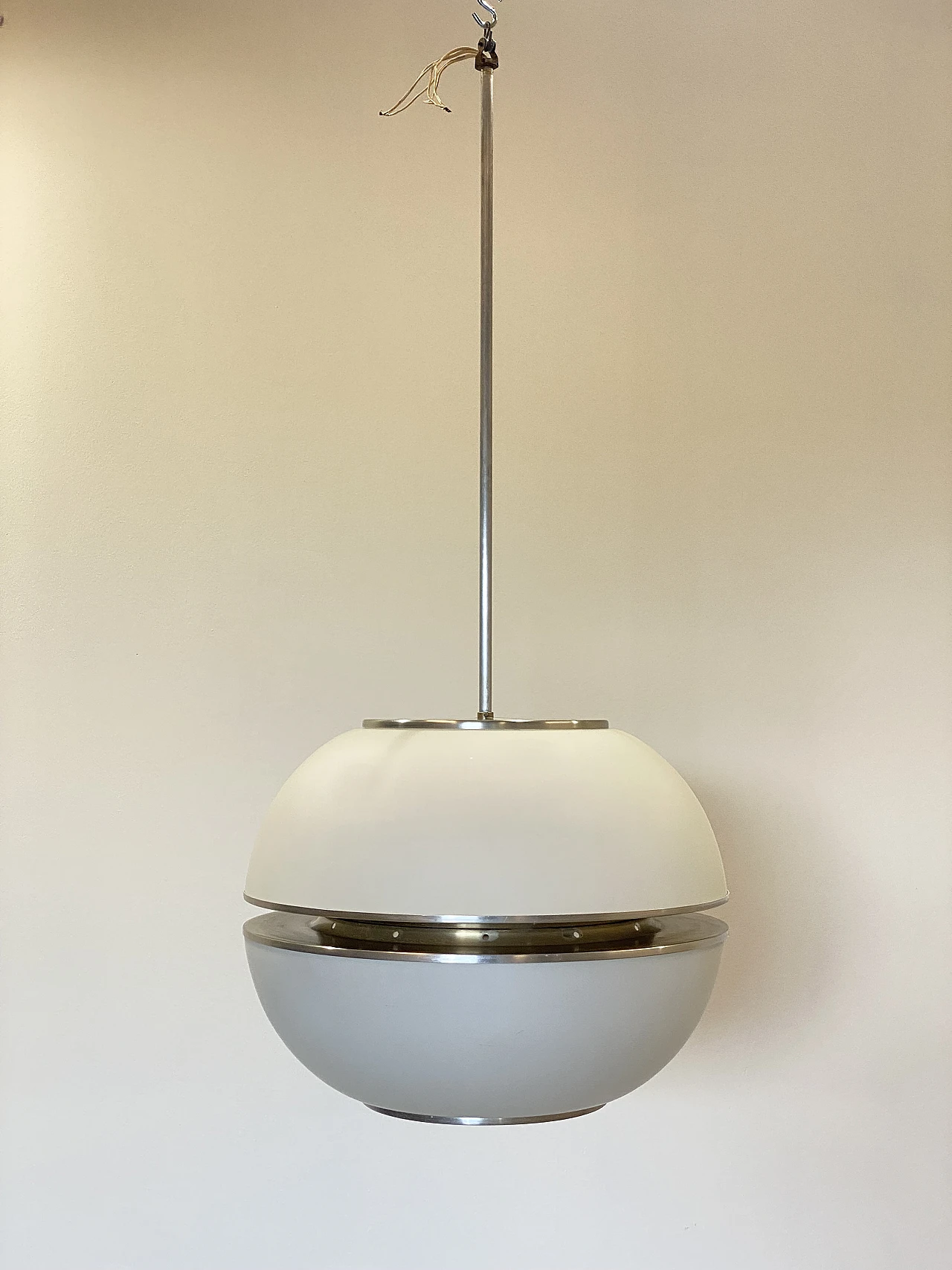 Space Age opaline glass and steel hanging lamp, 1970s 10