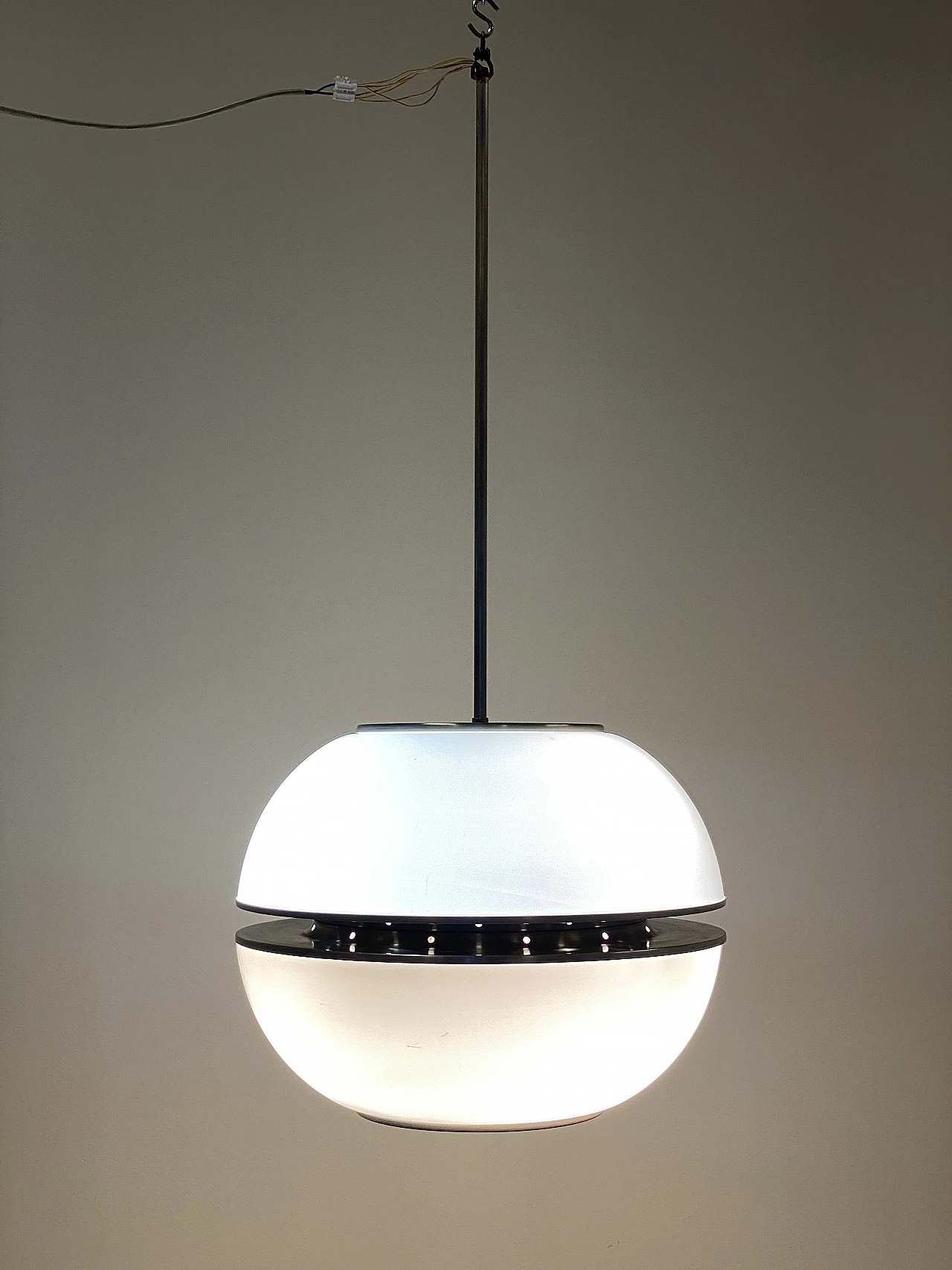 Space Age opaline glass and steel hanging lamp, 1970s 17