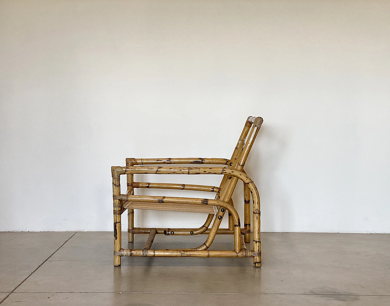 Pair of bamboo armchairs with cushions, 1970s 5