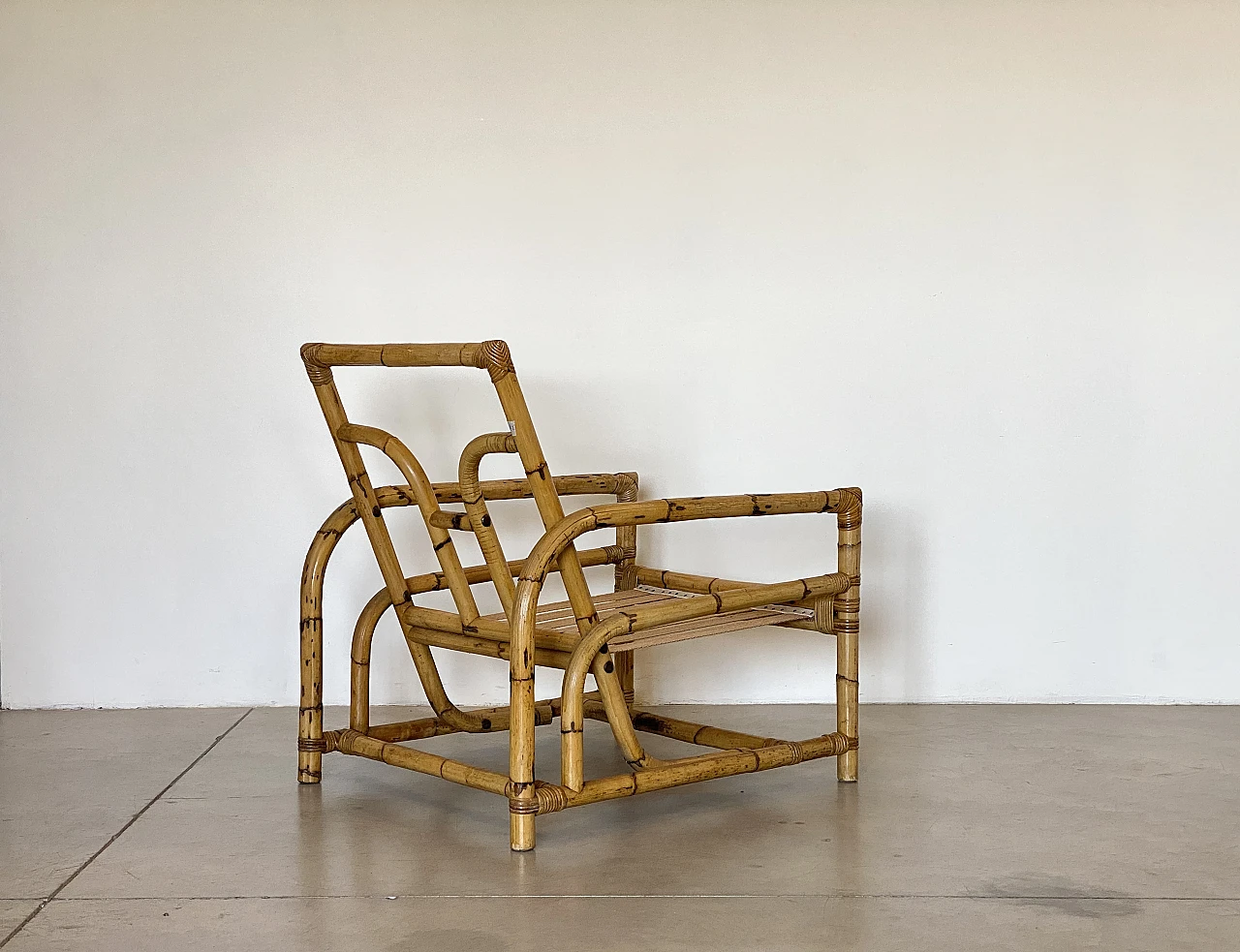 Pair of bamboo armchairs with cushions, 1970s 7