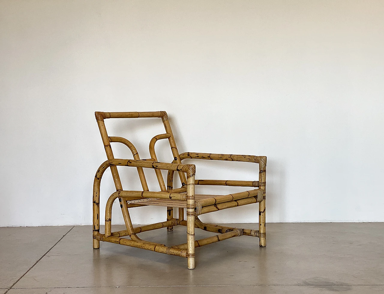 Pair of bamboo armchairs with cushions, 1970s 10