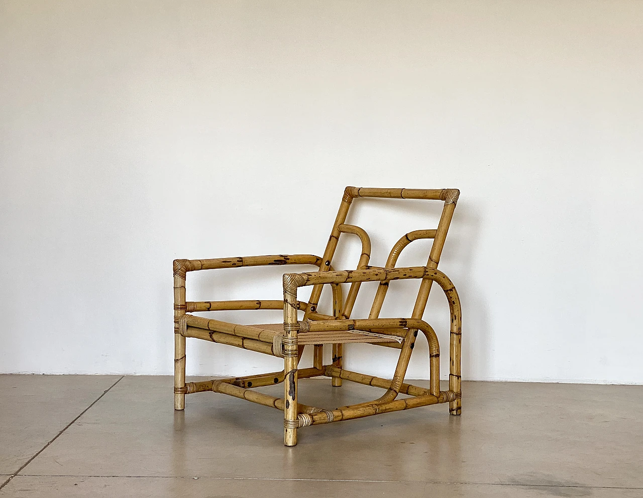 Pair of bamboo armchairs with cushions, 1970s 12