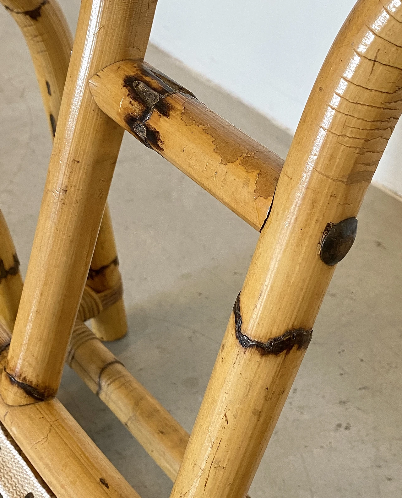 Pair of bamboo armchairs with cushions, 1970s 13