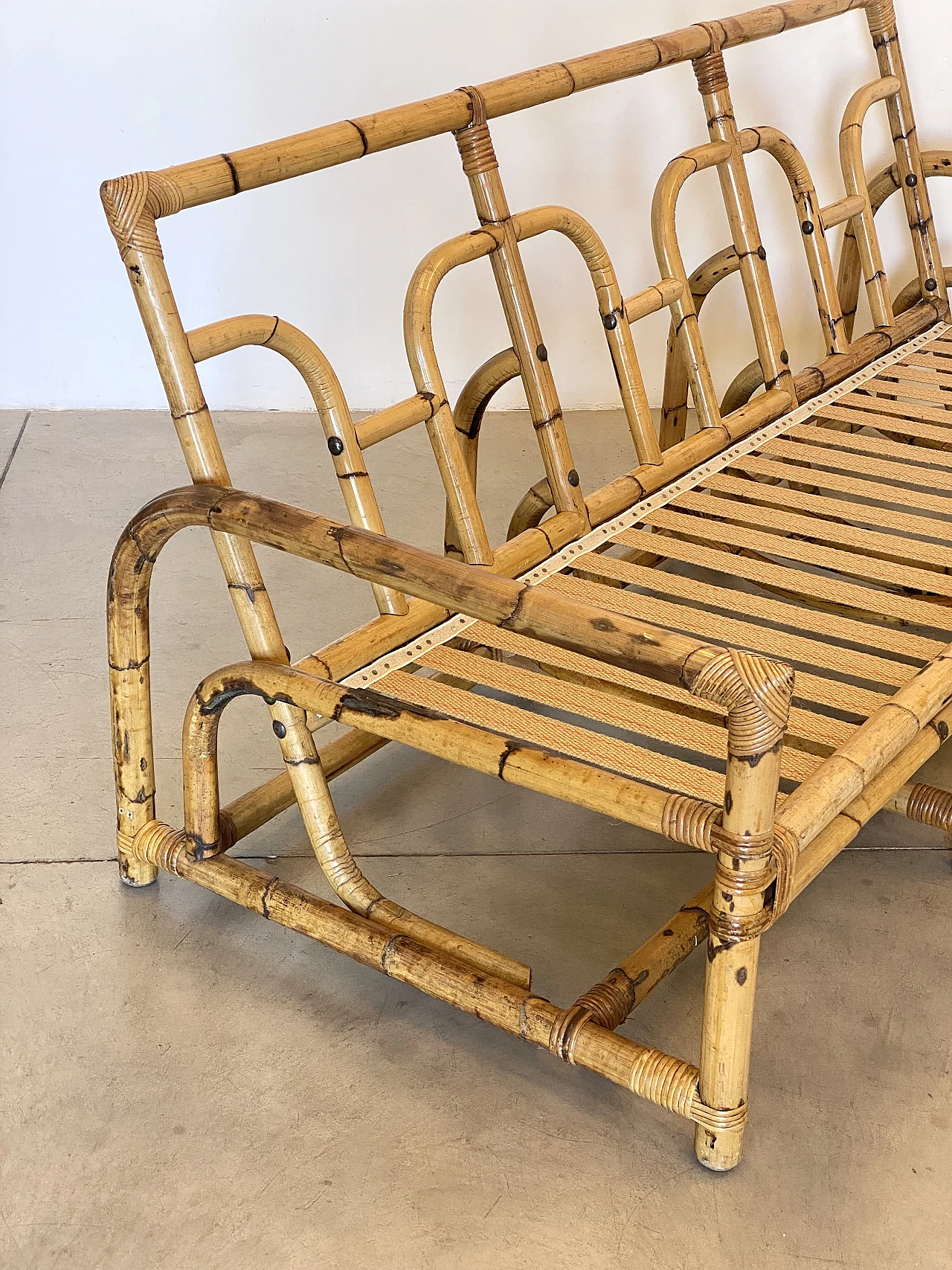 Bamboo sofa with cushions, 1970s 3