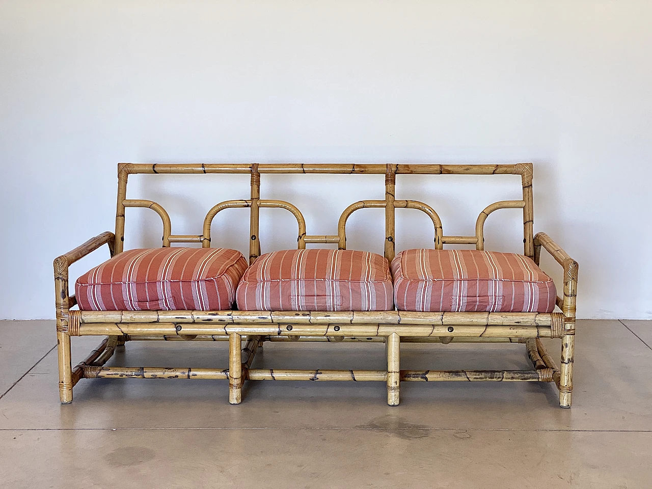 Bamboo sofa with cushions, 1970s 6