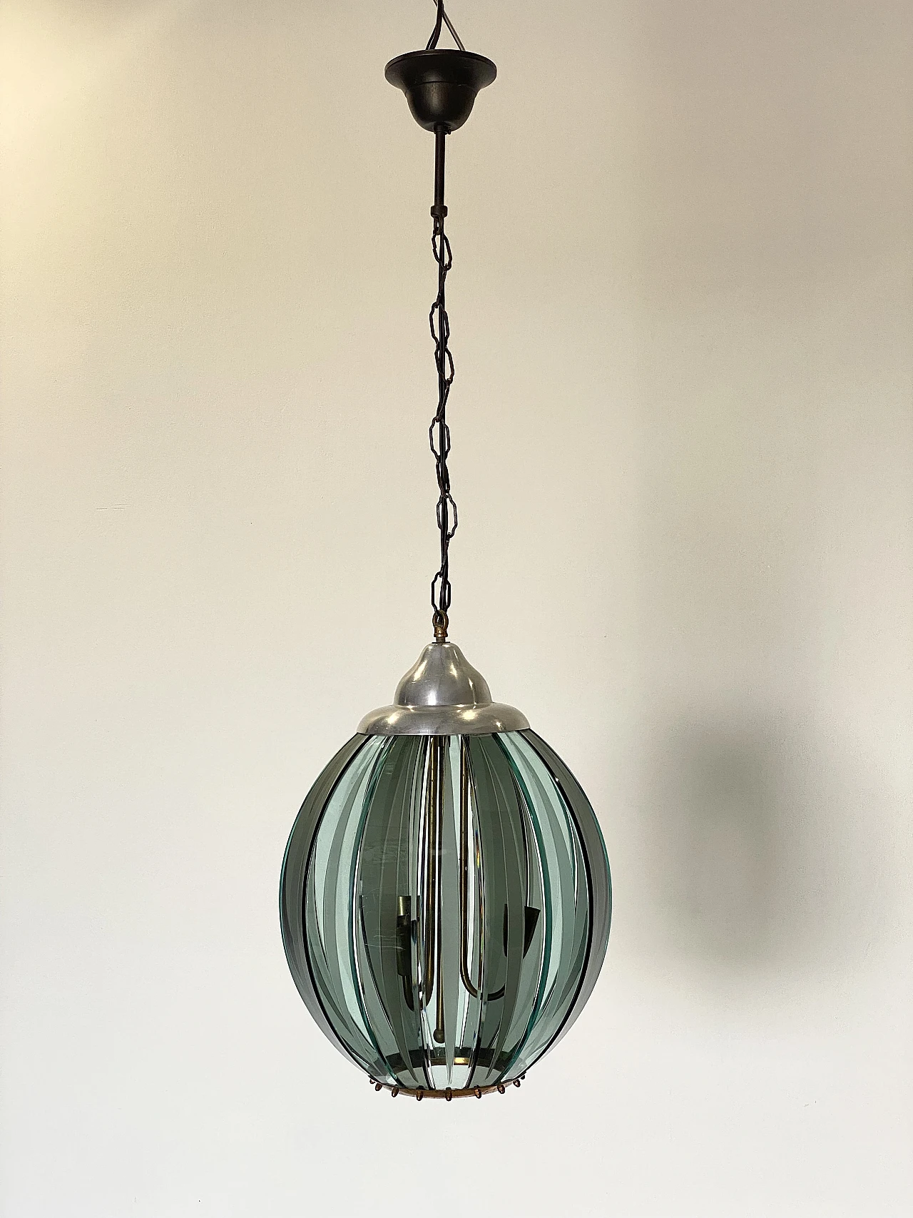 Metal and glass lantern hanging lamp, 1970s 1