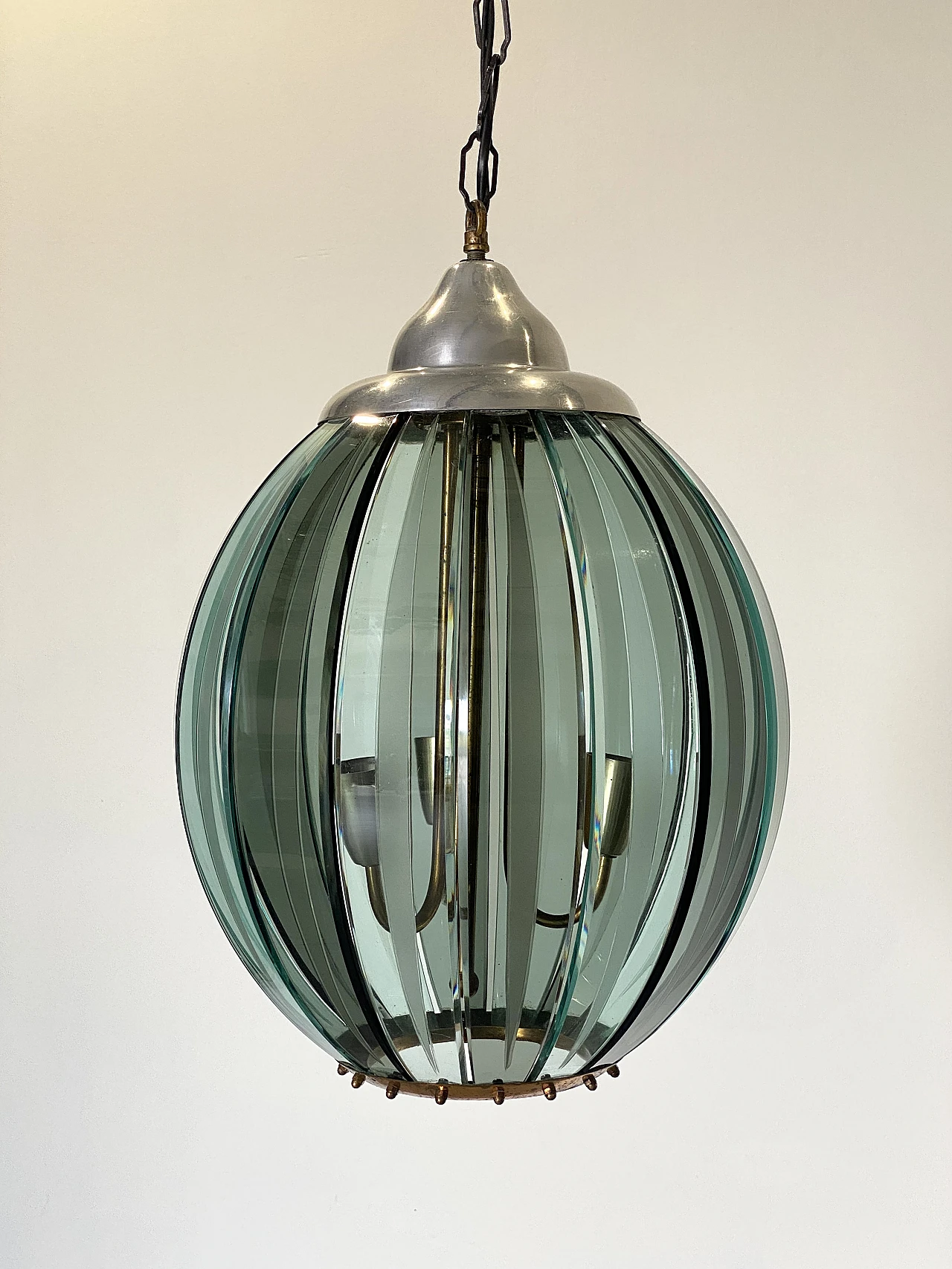 Metal and glass lantern hanging lamp, 1970s 4