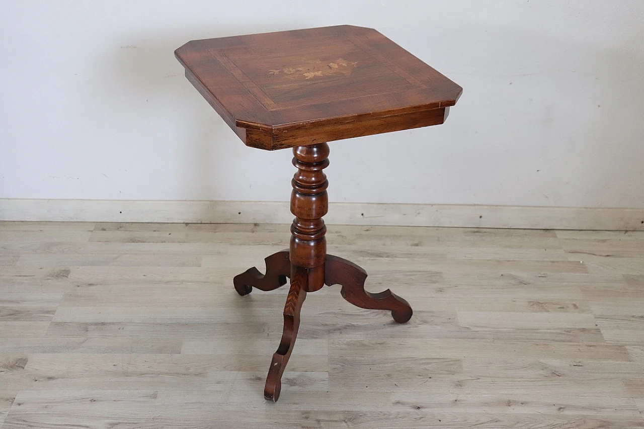 Walnut coffee table with inlaid top in Louis Philippe style, 1980s 2