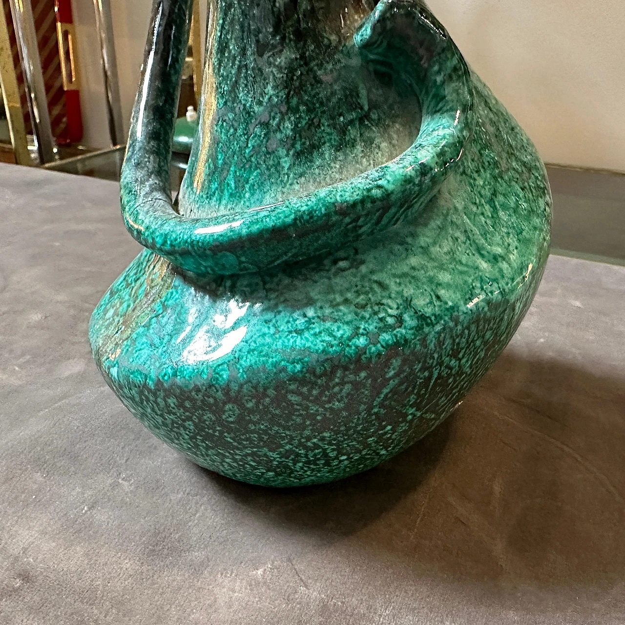 Green ceramic jug vase, 1950s 5